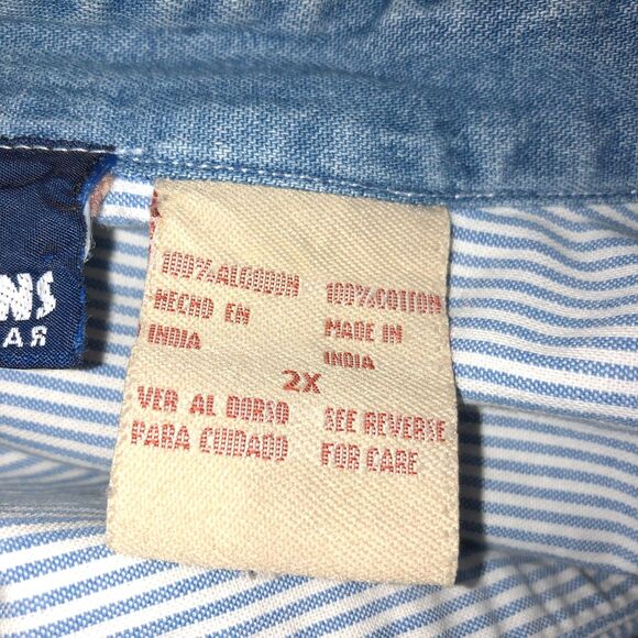 Vintage Solutions Womens 2X Blue White Striped Banded Collar Button Up Shirt - Picture 8 of 8